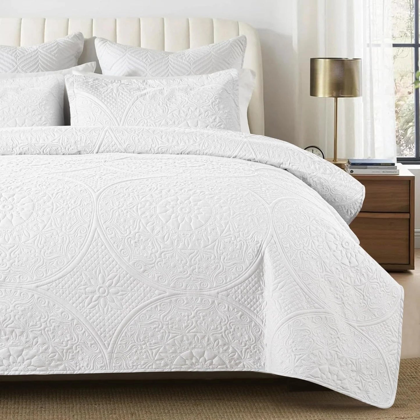 Twin Size Summer Bedspread - Modern Style Coin Pattern Soft Ultrasonic Coverlet Quilts Bedding Set for All Season, 2 Piece (1 Quilt, 1 Pillow Sham)