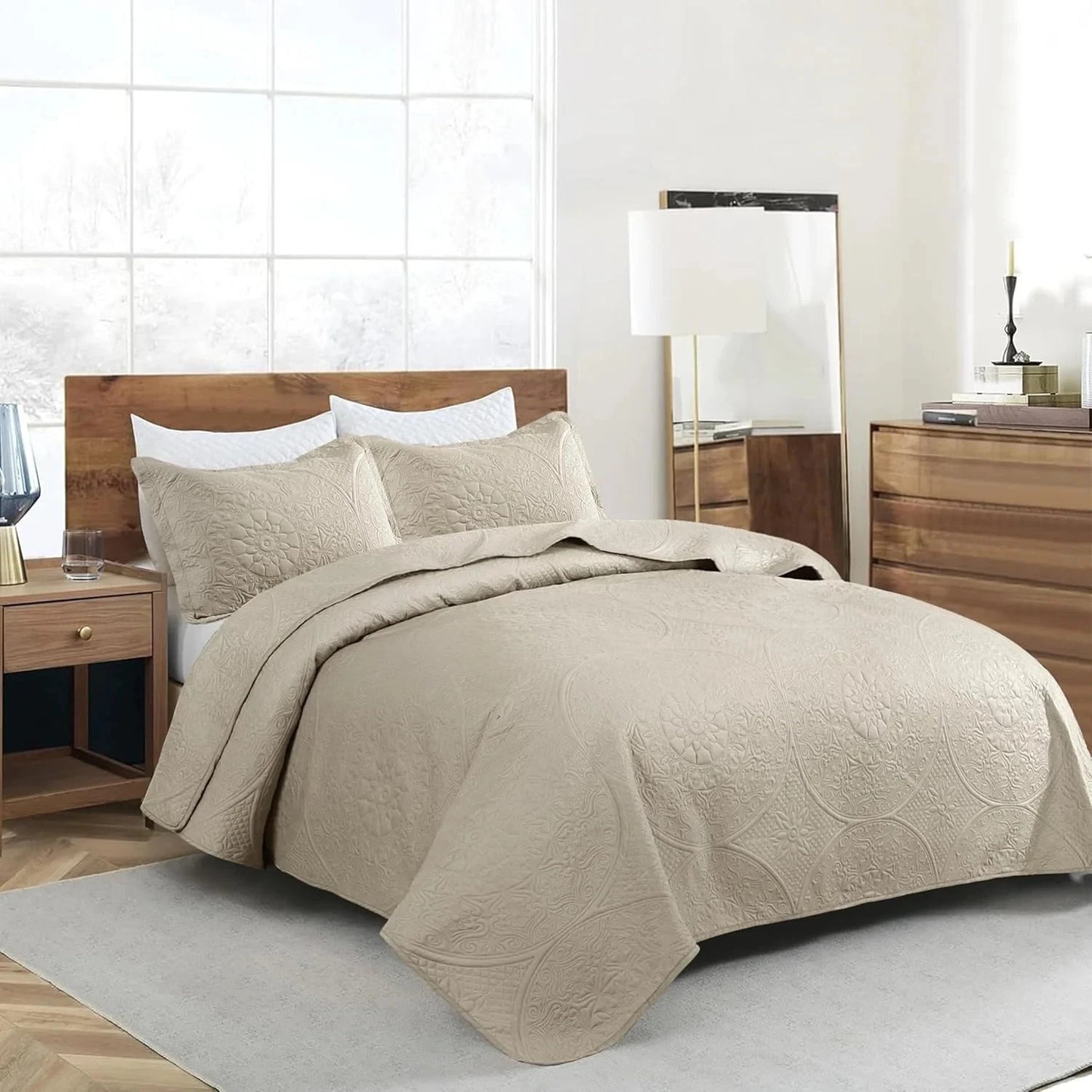 Twin Size Summer Bedspread - Modern Style Coin Pattern Soft Ultrasonic Coverlet Quilts Bedding Set for All Season, 2 Piece (1 Quilt, 1 Pillow Sham)
