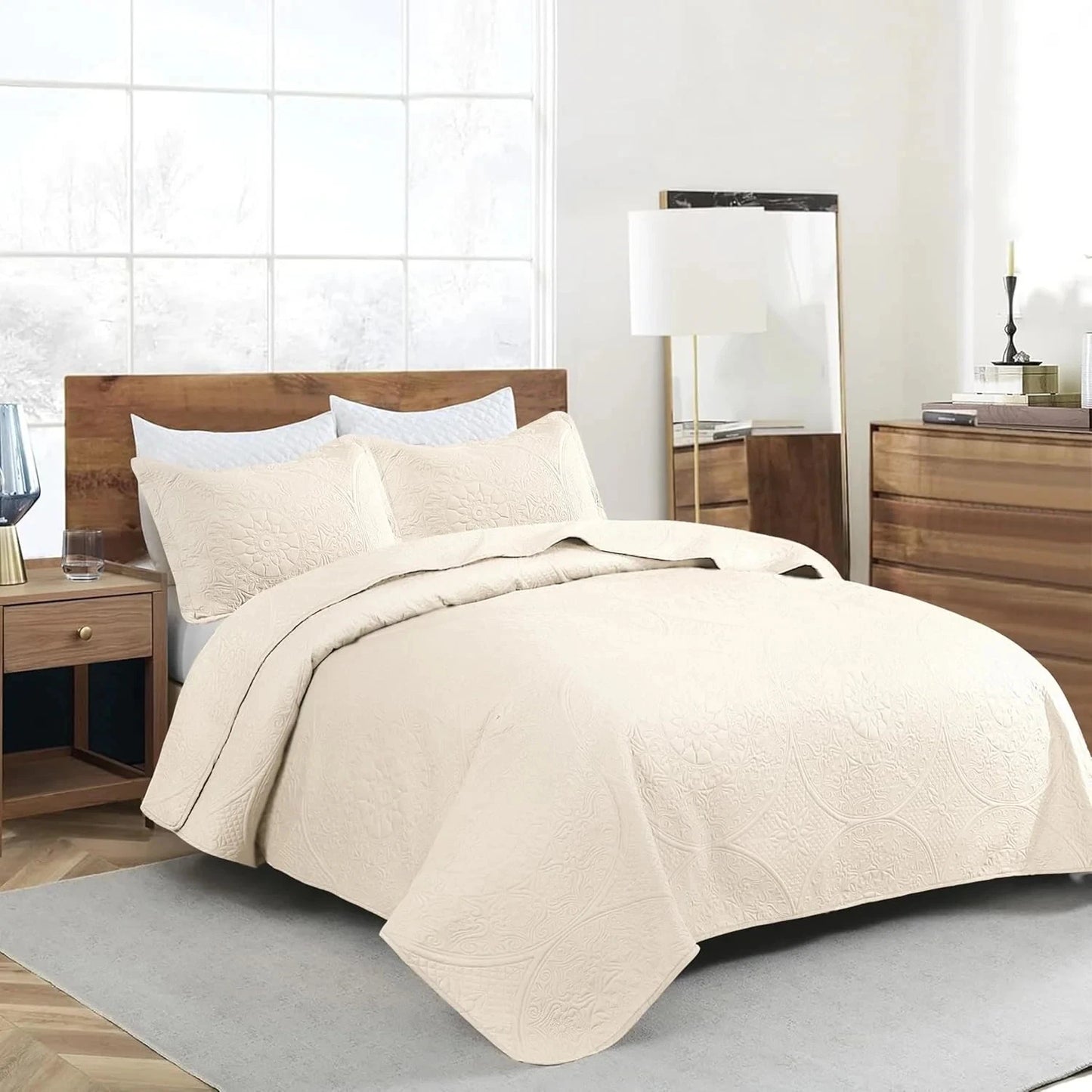 Twin Size Summer Bedspread - Modern Style Coin Pattern Soft Ultrasonic Coverlet Quilts Bedding Set for All Season, 2 Piece (1 Quilt, 1 Pillow Sham)