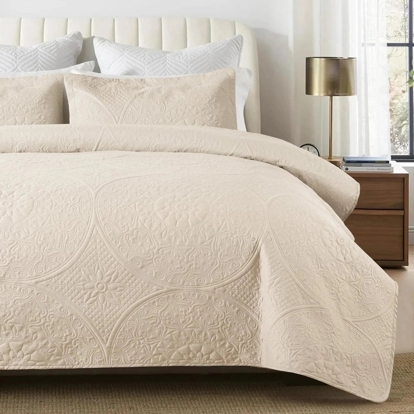 Twin Size Summer Bedspread - Modern Style Coin Pattern Soft Ultrasonic Coverlet Quilts Bedding Set for All Season, 2 Piece (1 Quilt, 1 Pillow Sham)