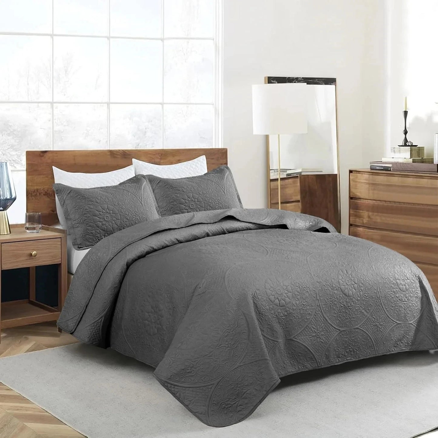Twin Size Summer Bedspread - Modern Style Coin Pattern Soft Ultrasonic Coverlet Quilts Bedding Set for All Season, 2 Piece (1 Quilt, 1 Pillow Sham)