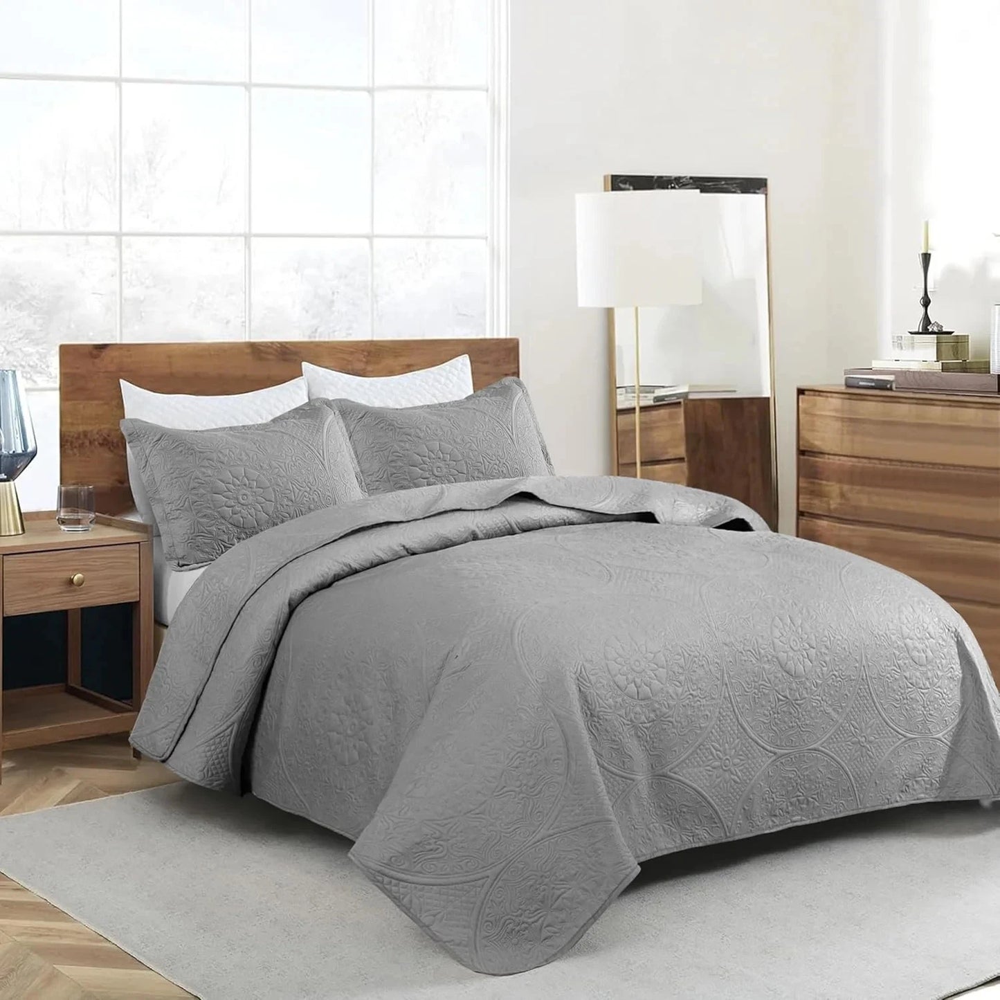 Twin Size Summer Bedspread - Modern Style Coin Pattern Soft Ultrasonic Coverlet Quilts Bedding Set for All Season, 2 Piece (1 Quilt, 1 Pillow Sham)