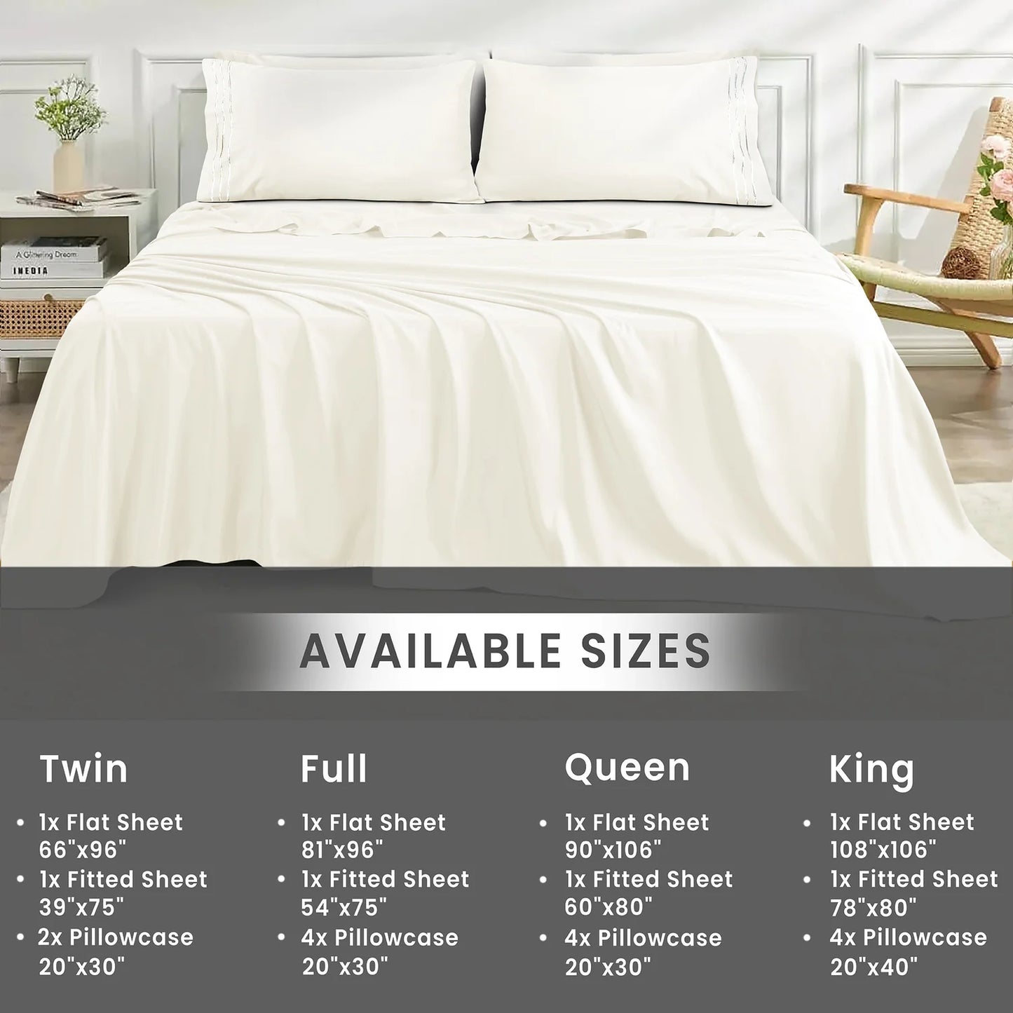Prime Towel Solid White Bed Sheet Set – Ultra Soft Breathable Microfiber Bedding with Pillowcases, Lightweight Wrinkle Resistant All Season Sheets for Everyday Comfort