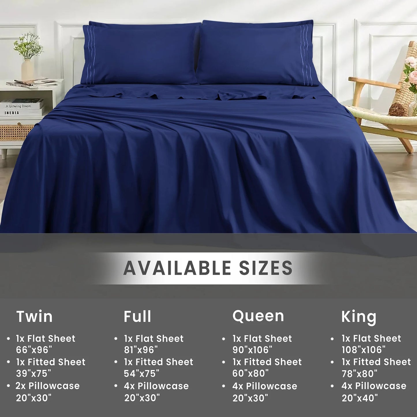 Prime Towle Solid Blue Bed Sheet Set – Ultra Soft Breathable Microfiber Bedding with Pillowcases, Lightweight Wrinkle Resistant All Season Sheets for Everyday Comfort